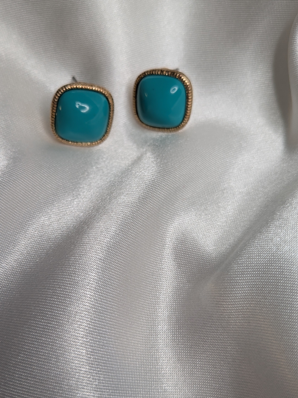 Monet Turquoise Gold-Trim Square Monet Stud Earrings - Women Jewelry